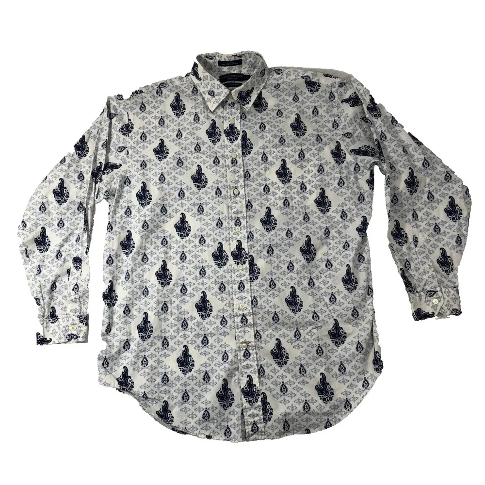 Daniel Cremieux Shirt Men's Large‎ White Blue Paisley Long Sleeve Button Up